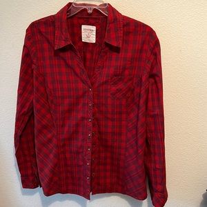 Sonoma Red Plaid Button-Up Blouse